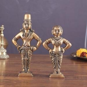 Pure Brass Vitthal Rukmini (Pandurangan Ruckhmai) Pair | 7" x 3" x 1.5" (17.8 x 7.6 x 3.8 cm) | 1.25 kg Sacred Art | Divine Couple